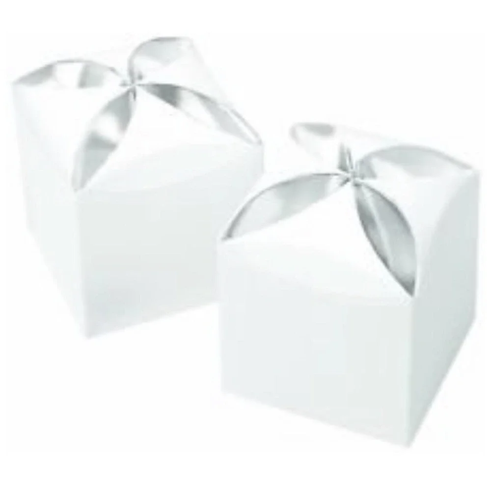 15 Favor Box‎ White Silver Petal Wilton Party Wedding Favors Square For Candy